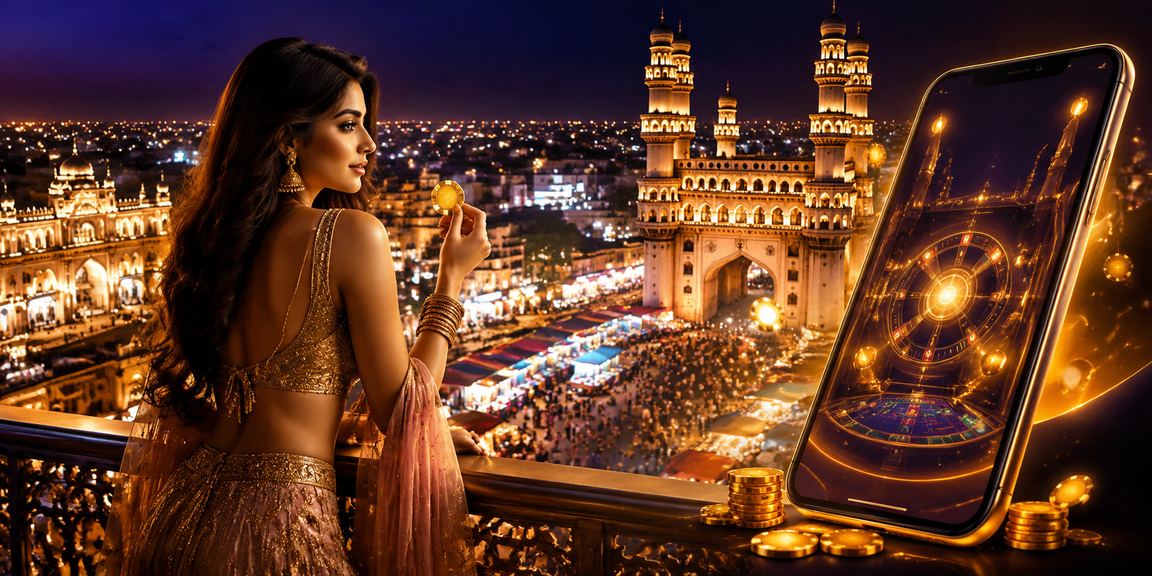 Hyderabad Charminar night view with casino app advertisement