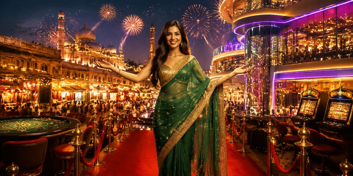 Indian woman enjoying casino app on mobile in saree