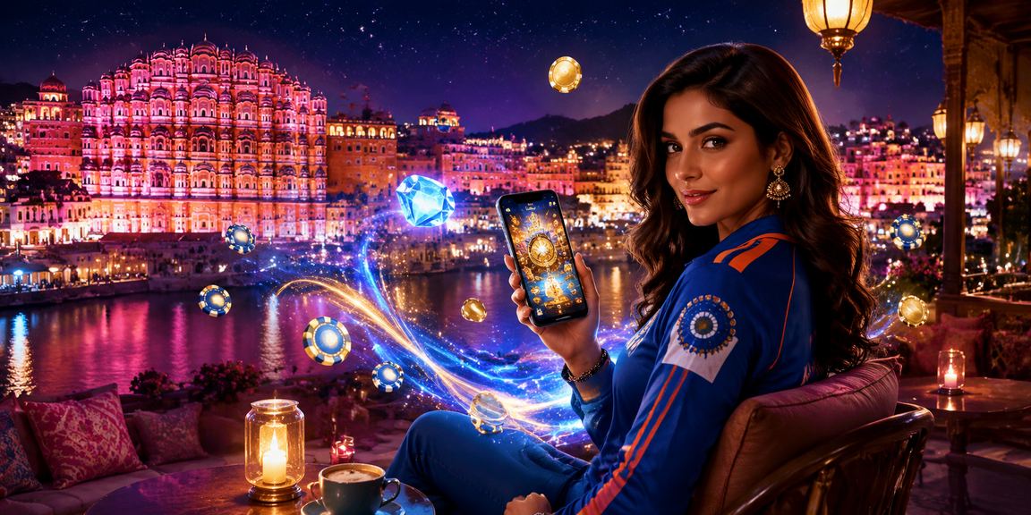 Cricket sports betting scene with blue and gold theme in Jaipur